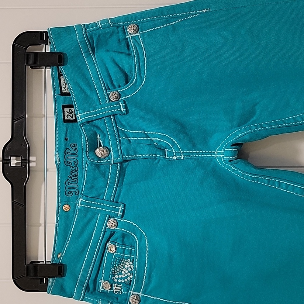 Miss Me Teal Skinny Low Rise Jeans Size 26 - Picture 2 of 11
